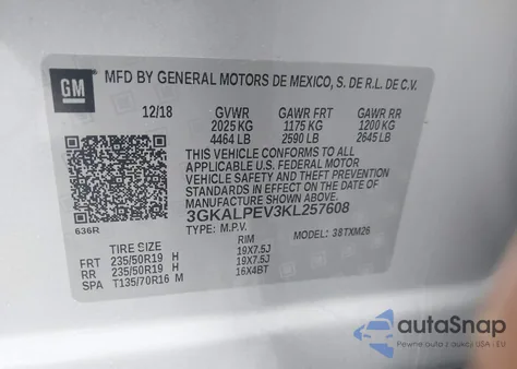 2019 GMC Terrain Slt из США, поврежденный, VIN 3GKALPEV3KL257608